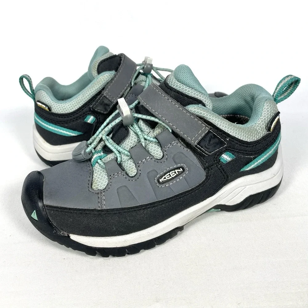 KEEN Targhee Kids 12 Waterproof Hiking Trail Shoes Gray Teal Leather
